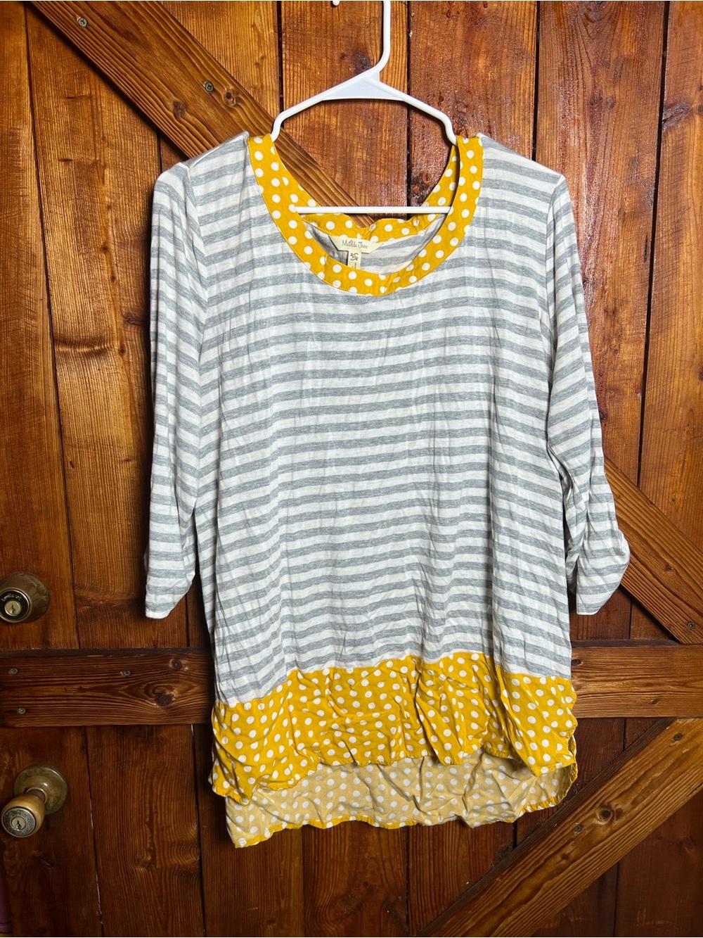 Matilda Jane Gray Striped Tunic with Yellow Polka Dot Trim